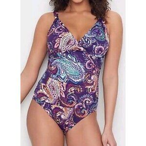 Lauren Ralph Lauren EGGPLANT Captiva Paisley Underwire One-Piece Swimsuit, US 16